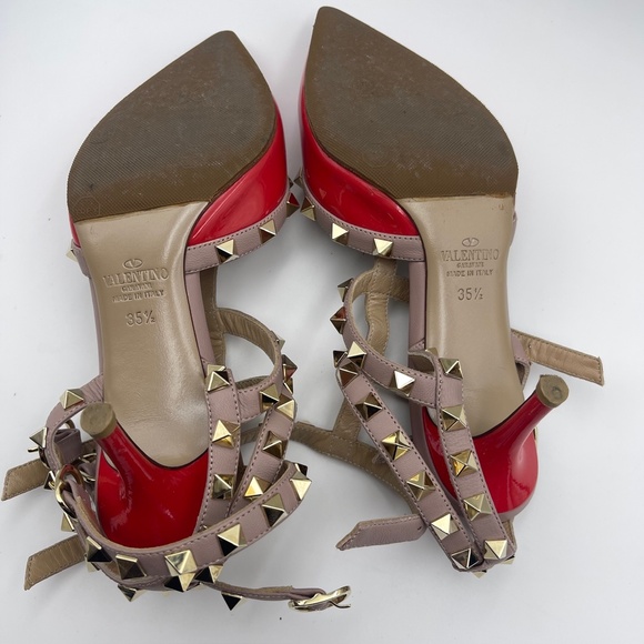 Valentino Garavani Red Patent Nappa Rockstud Ankle Strap 65mm Pumps Size 35.5 - Picture 12 of 13